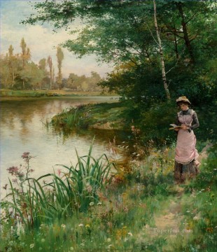 150の主題の芸術作品 Painting - アルフレッド・グレンデニング川沿いの散歩 JRの風景
